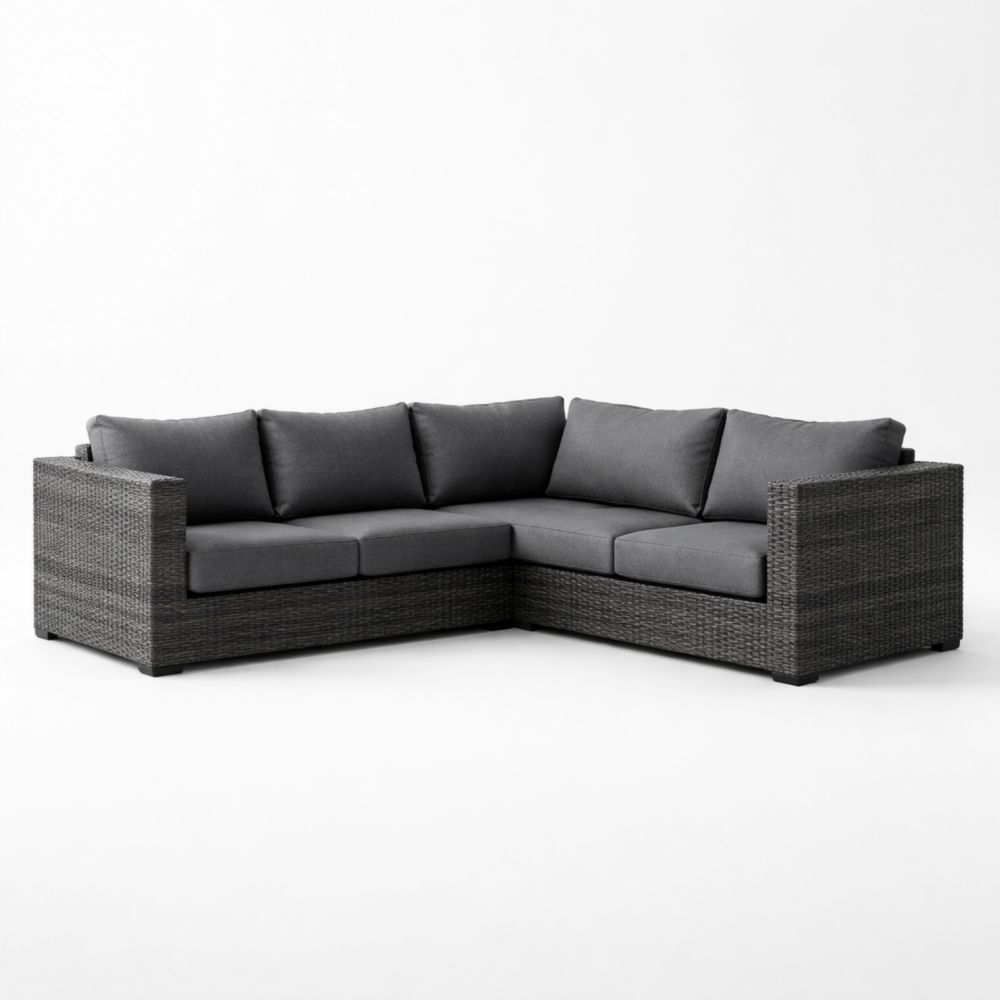 Gray Wicker Outdoor Sectional Sofa Set with Cushions
