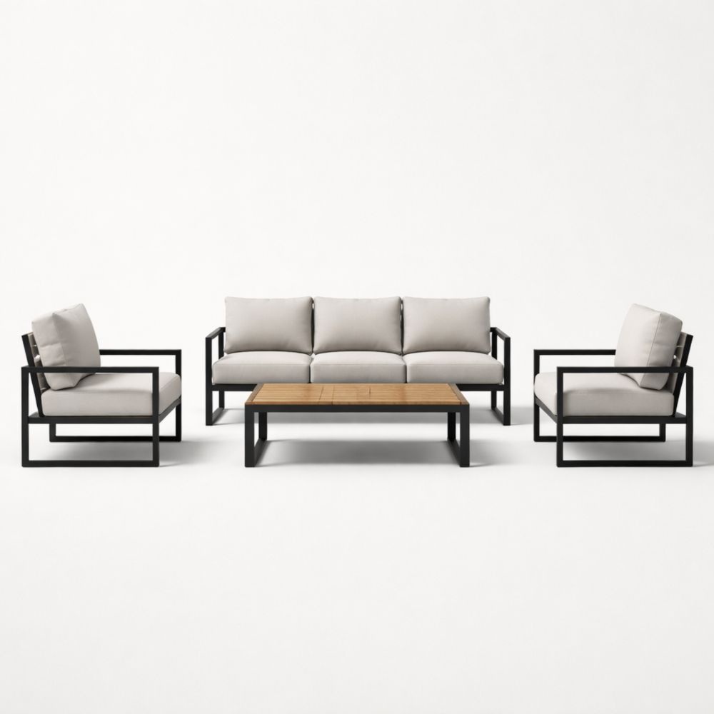 Outdoor Patio Sofa Set with Cushions and Metal Frame Beige