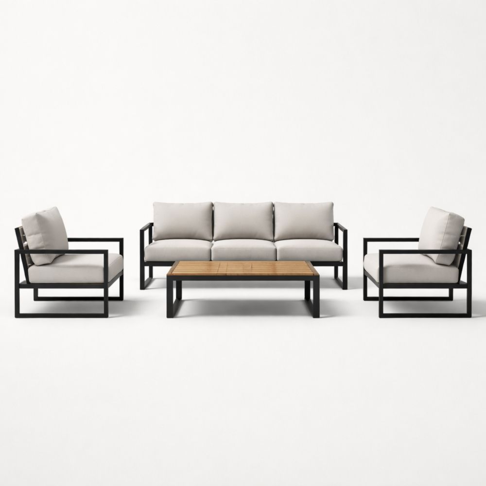 Outdoor Patio Sofa Set with Cushions and Metal Frame Beige