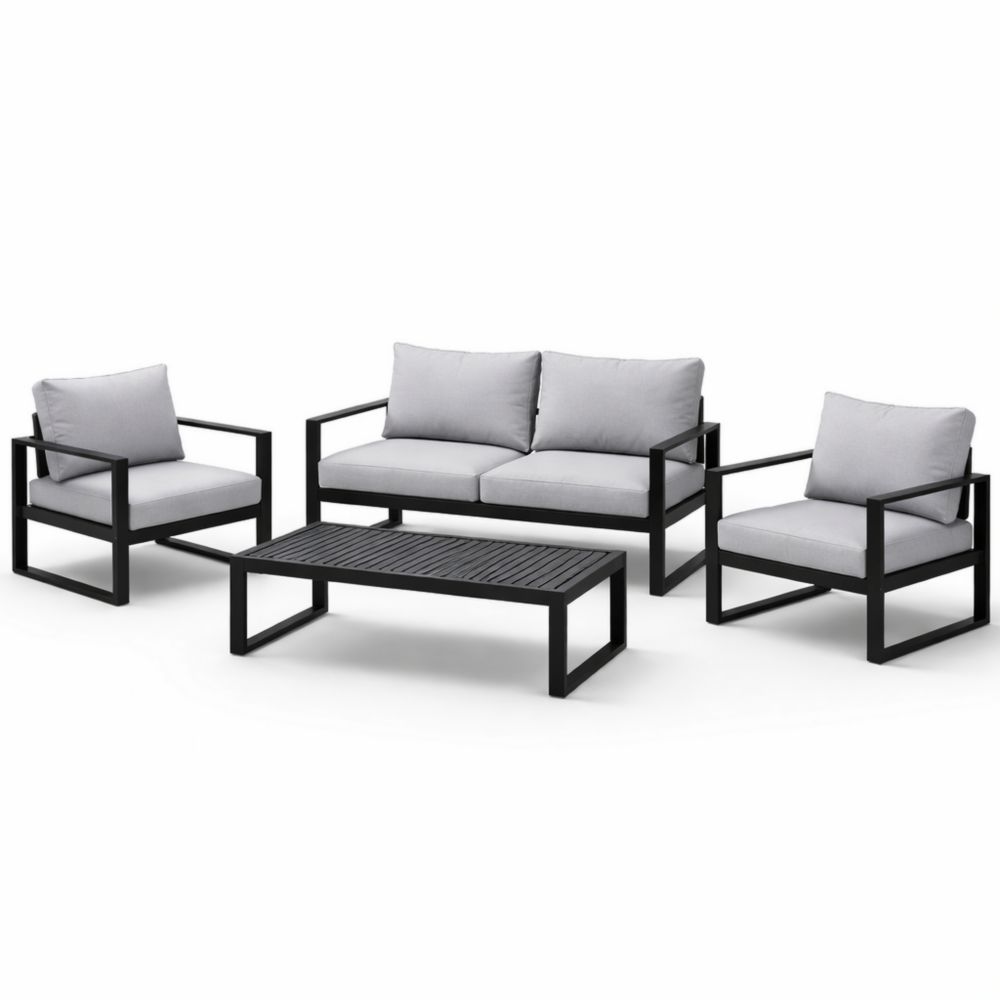 Aluminum Outdoor Patio Furniture Set with Cushions - Black Frame, Light Gray Cushions