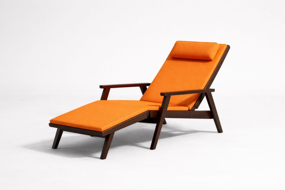 Outdoor Chaise Lounge with Orange Polyester Fabric and Adjustable Solid Hardwood Frame
