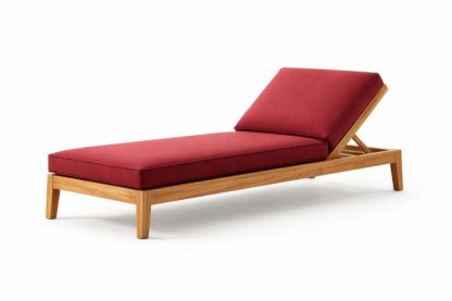 Teak Wood Outdoor Chaise Lounge with Red Cushions