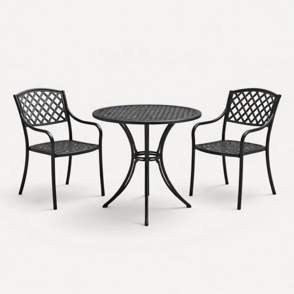 Black Cast Aluminum 3-Piece Outdoor Bistro Set with Round Table and Chairs