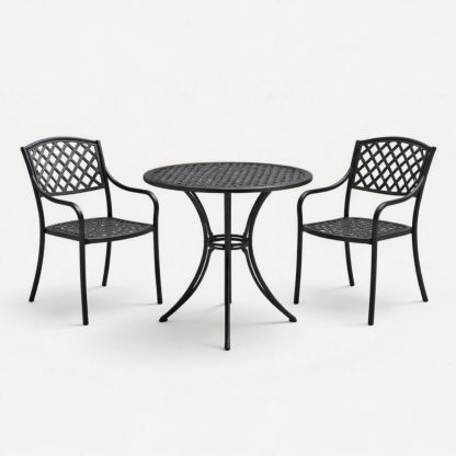 Black Cast Aluminum 3-Piece Outdoor Bistro Set with Round Table and Chairs