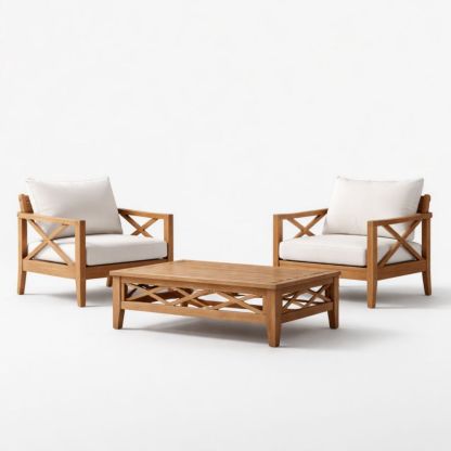 Outdoor Furniture Set with Teak Frame and Beige Cushions