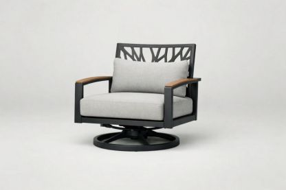 Outdoor Swivel Chair Steel Frame Grey Cushions