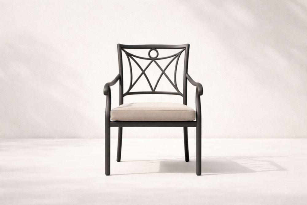 Outdoor Aluminum Dining Armchair with Beige Cushion