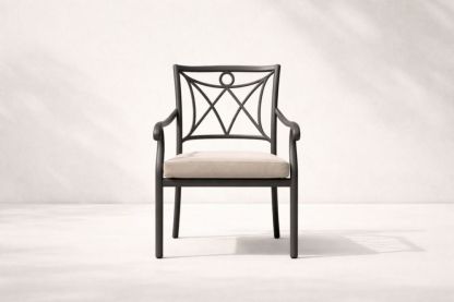 Outdoor Aluminum Dining Armchair with Beige Cushion