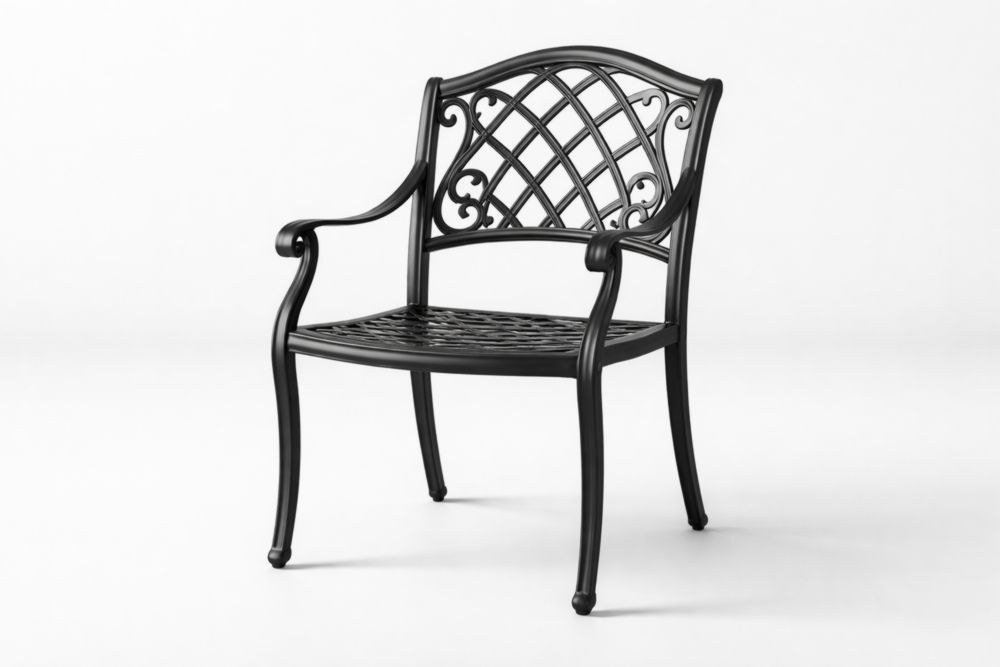 Outdoor Black Cast Aluminum Dining Armchair with Lattice Design