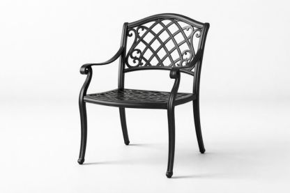 Outdoor Black Cast Aluminum Dining Armchair with Lattice Design