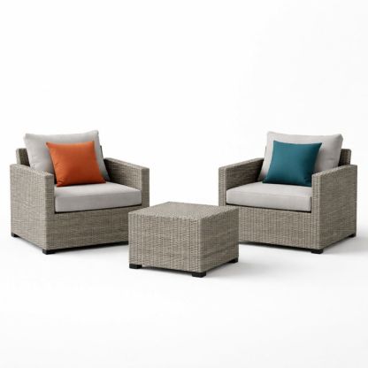 Outdoor Wicker Furniture Set with Cushions Grey Lounge Chairs and Coffee Table
