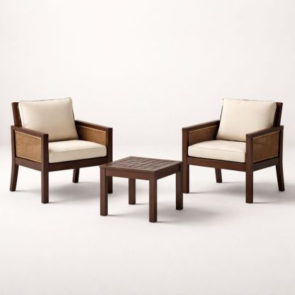 Outdoor Patio Furniture Set with Two Armchairs and Table with Beige Cushions