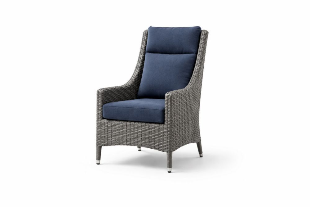 Outdoor Rattan Armchair with Blue Cushions