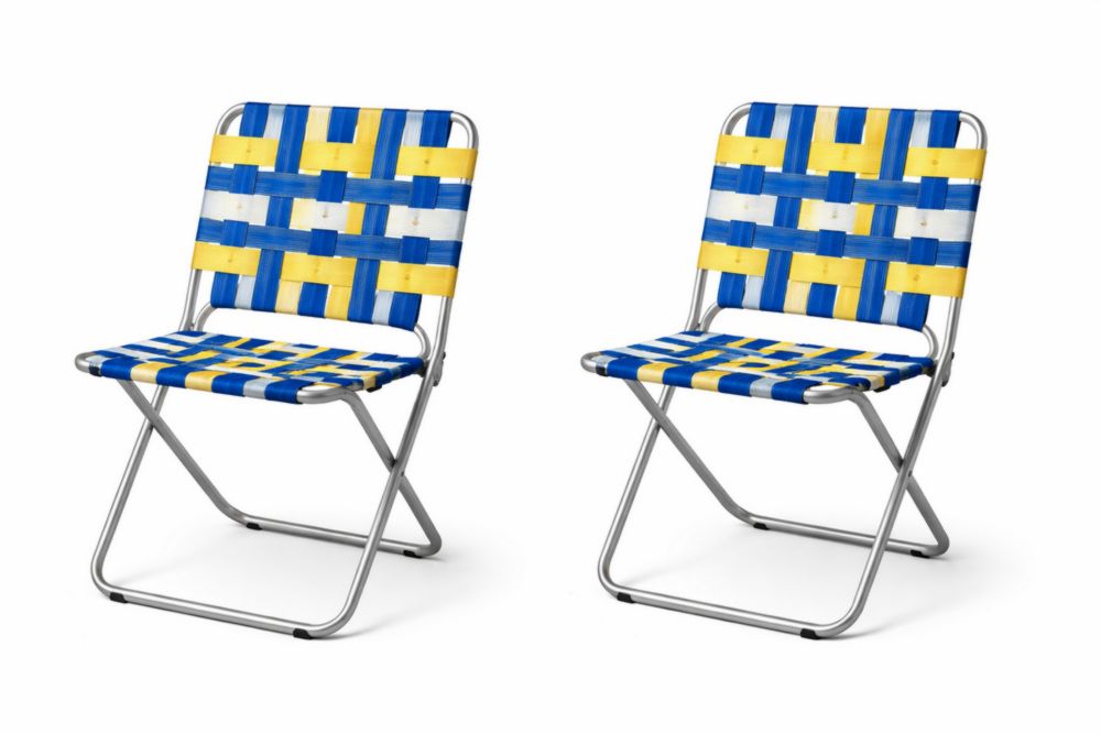 Folding Chairs Set with Blue Yellow Woven Straps and Steel Frame-Cosyvivana