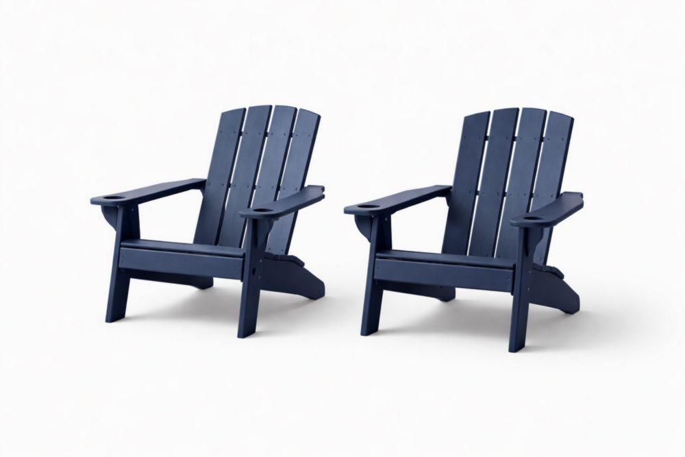 Outdoor Adirondack Chair Set Navy Blue Plastic 2-Piece-Cosyvivana