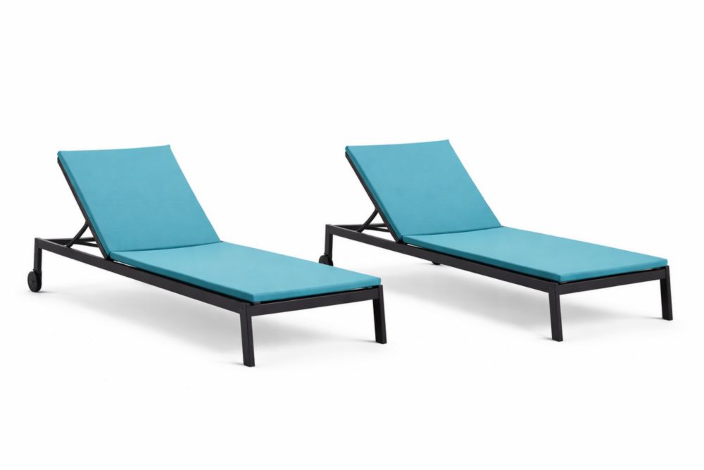 Outdoor Adjustable Chaise Lounge Set with Blue Polyester Cushions and Aluminum Frame-Cosyvivana