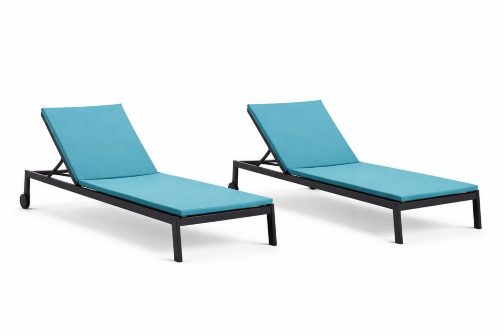 Outdoor Adjustable Chaise Lounge Set with Blue Polyester Cushions and Aluminum Frame-Cosyvivana