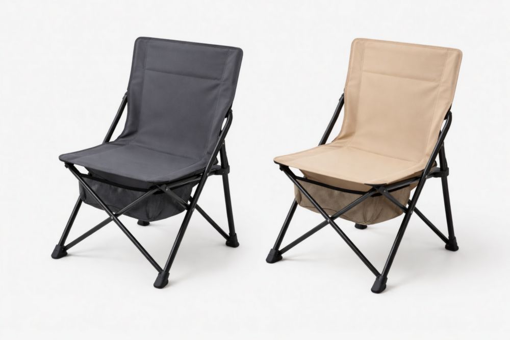 Foldable Camping Chairs Set with Steel Frame and Polyester Fabric in Gray and Beige-Cosyvivana