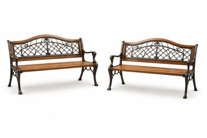Outdoor Cast Iron and Wood Garden Bench Set Brown Black-Cosyvivana
