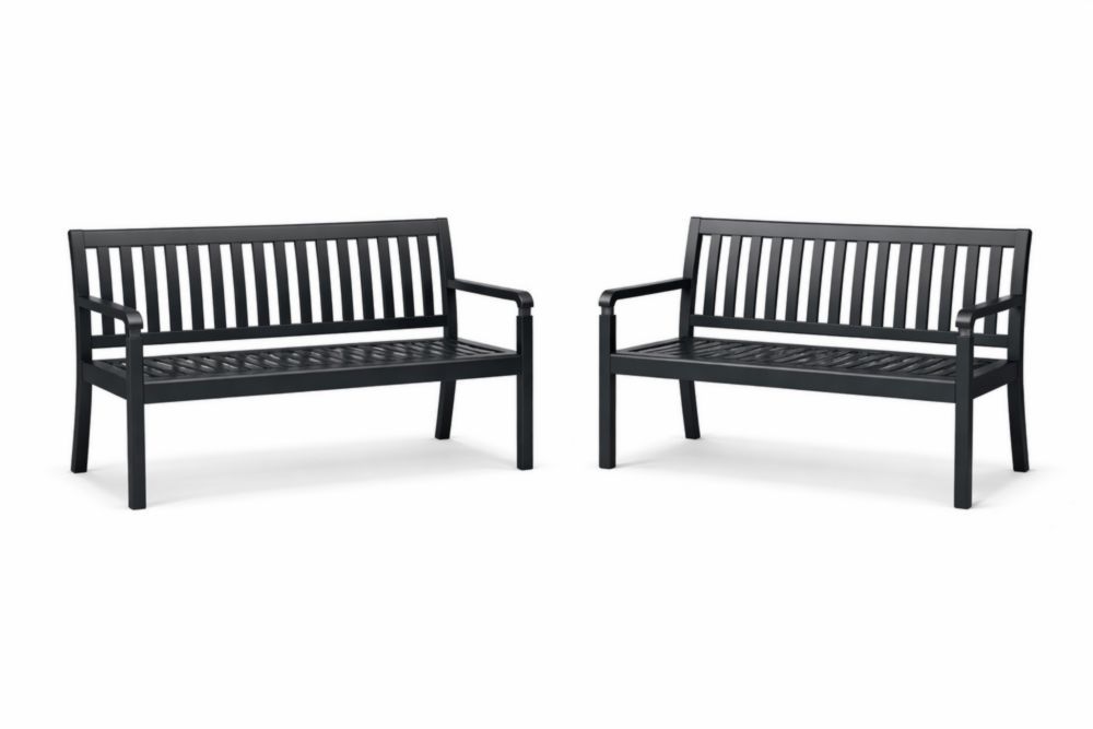 Outdoor Powder-Coated Steel Bench Set Black 2-Piece with Armrests-Cosyvivana