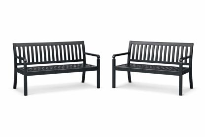 Outdoor Powder-Coated Steel Bench Set Black 2-Piece with Armrests-Cosyvivana