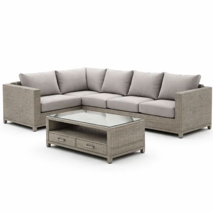 Outdoor Wicker Sectional Sofa Set with Glass Top Coffee Table Gray-Cosyvivana