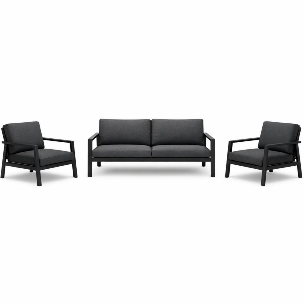 3-Piece Sofa Set with Aluminum Frame and Dark Grey Cushions-Cosyvivana
