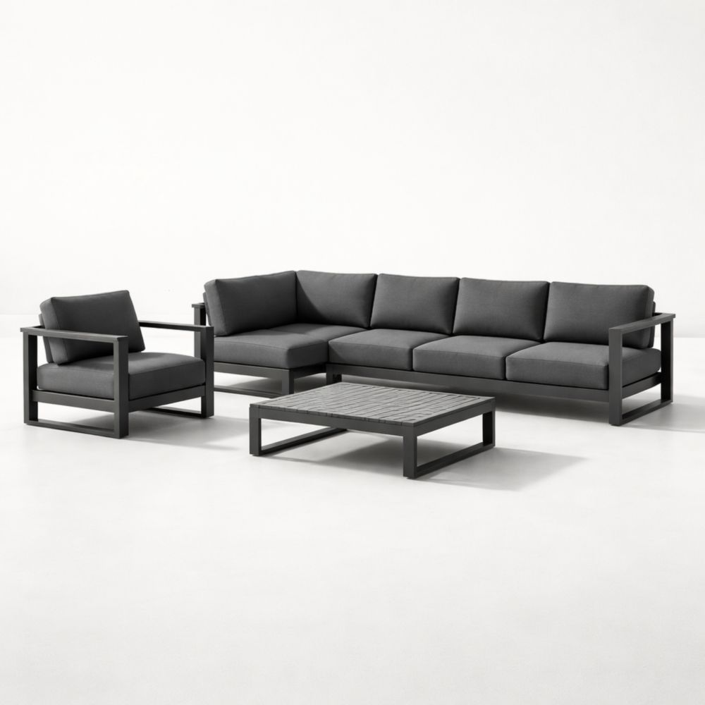 Outdoor Sectional Sofa Set with Coffee Table Aluminum Frame Dark Gray-Cosyvivana