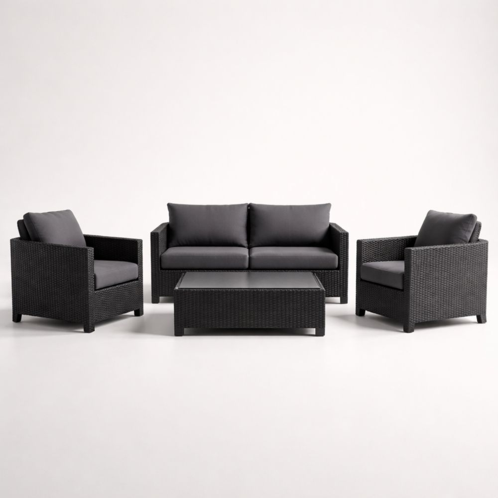 Black Outdoor Wicker Furniture Set with Cushions-Cosyvivana