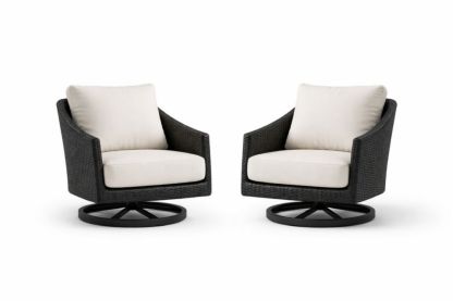 Set of 2 Wicker Outdoor Swivel Chairs Black Frame with Beige Cushions-Cosyvivana