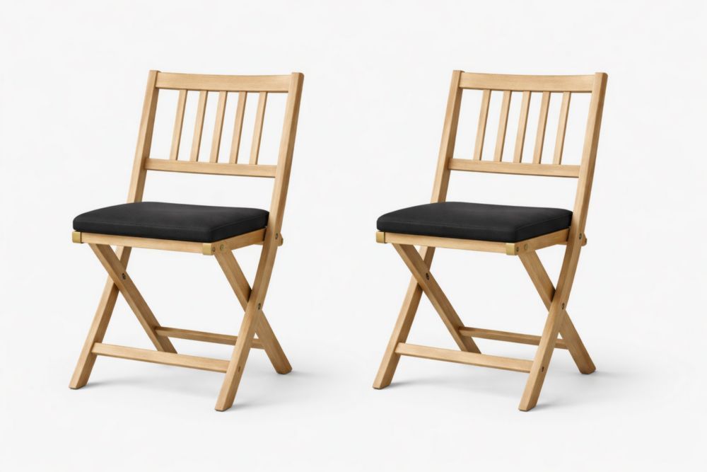 Set of 2 Wooden Folding Chairs with Black Polyester Seat-Cosyvivana