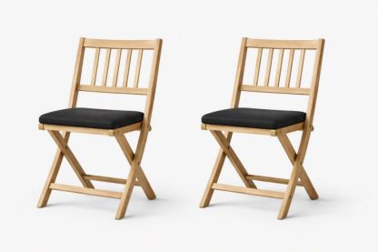 Set of 2 Wooden Folding Chairs with Black Polyester Seat-Cosyvivana
