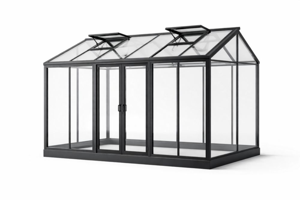 Metal Frame Greenhouse with Glass Panels 300x200x220 cm-Cosyvivana