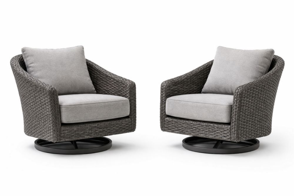 Outdoor Swivel Wicker Lounge Chair Set with Cushions Gray-Cosyvivana