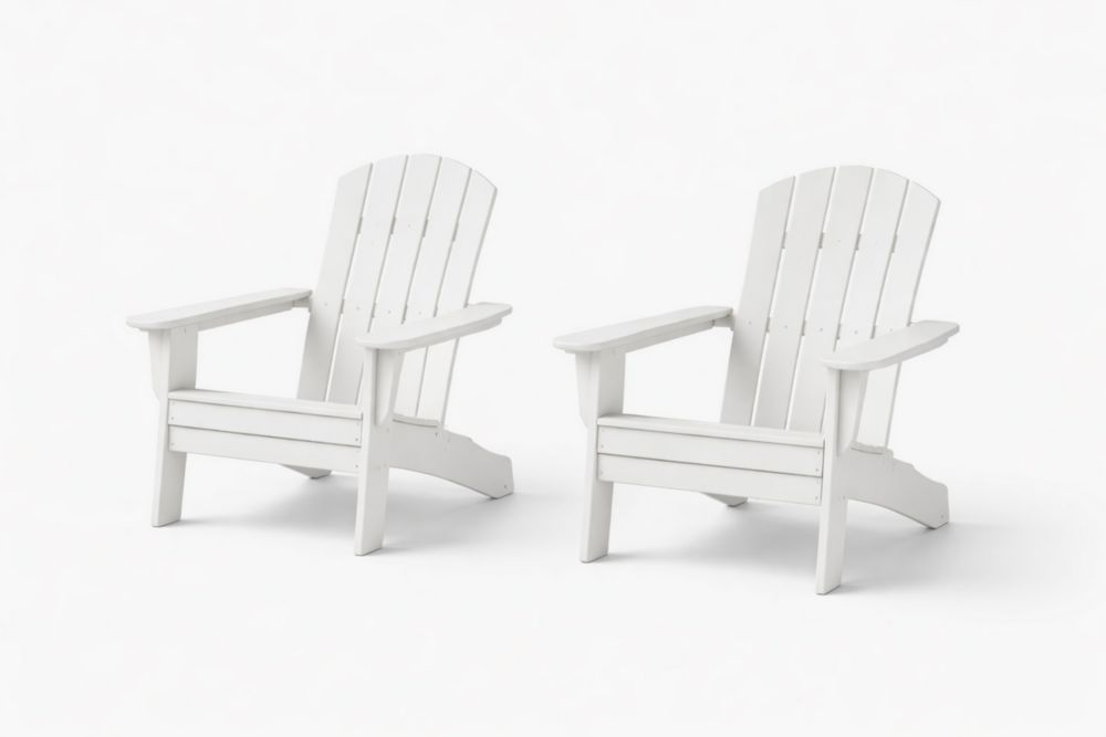 Set of 2 White Outdoor Adirondack Chairs Wooden Seating-Cosyvivana