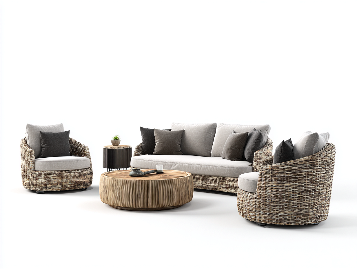 Rattan Sofas Natural Woven Set 210x85x78 cm - Natural Beige Grey - Outdoor Lounge Seating Design-Comfyix