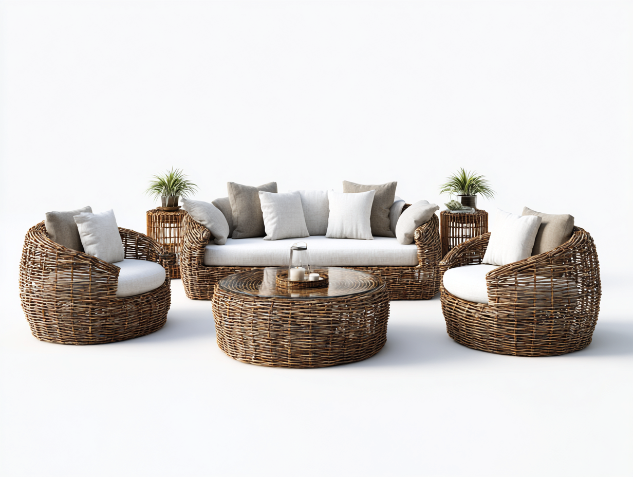Rattan Sofas natural rattan outdoor set 180x80x75cm - woven lounge design-Comfyix