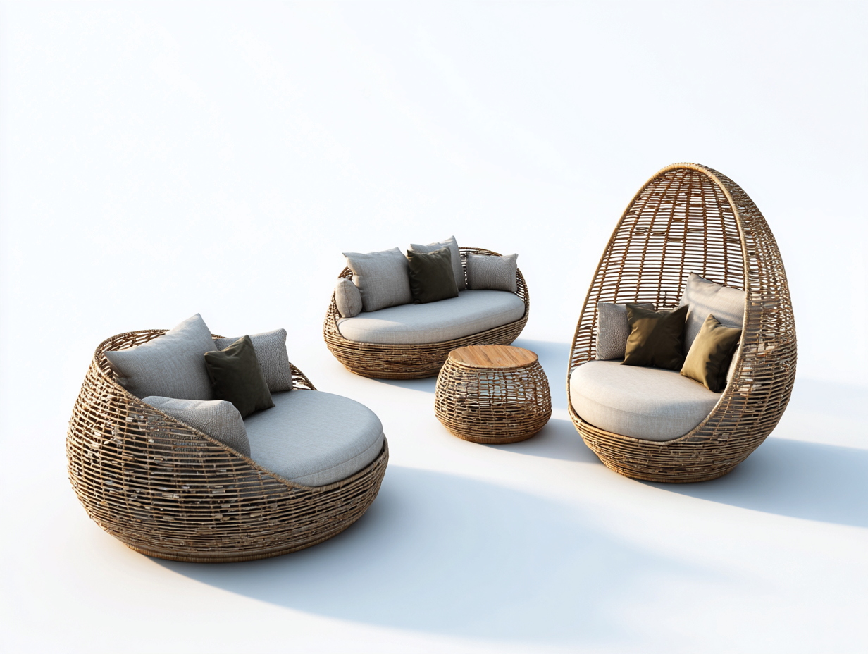 Rattan Sofas Outdoor Set 120x120x145 cm 135x120x85 cm 55x55x40 cm - Brown-White - Modern Garden Design-Comfyix