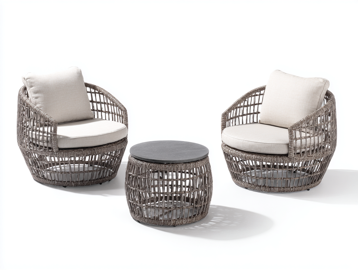 Rattan Sofas Outdoor Lounge Set 75x75x78 cm with Chairs and Table - Light Brown-White - Modern Design-Comfyix