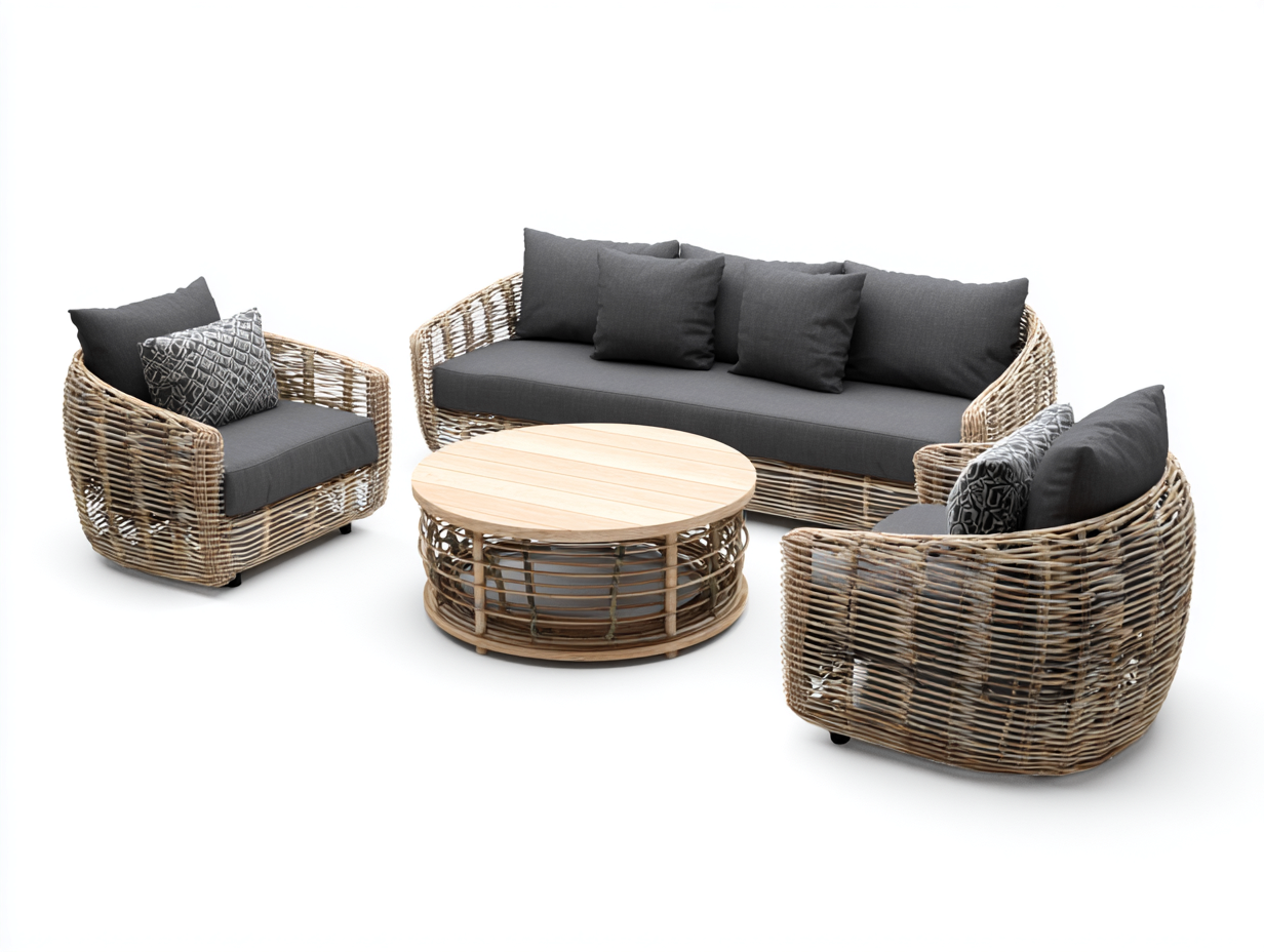 Rattan Sofas Outdoor Set 200x85x80 cm 90x85x80 cm 80x80x75 cm 90x90x40 cm - Brown-White - Modern Garden Design-Comfyix
