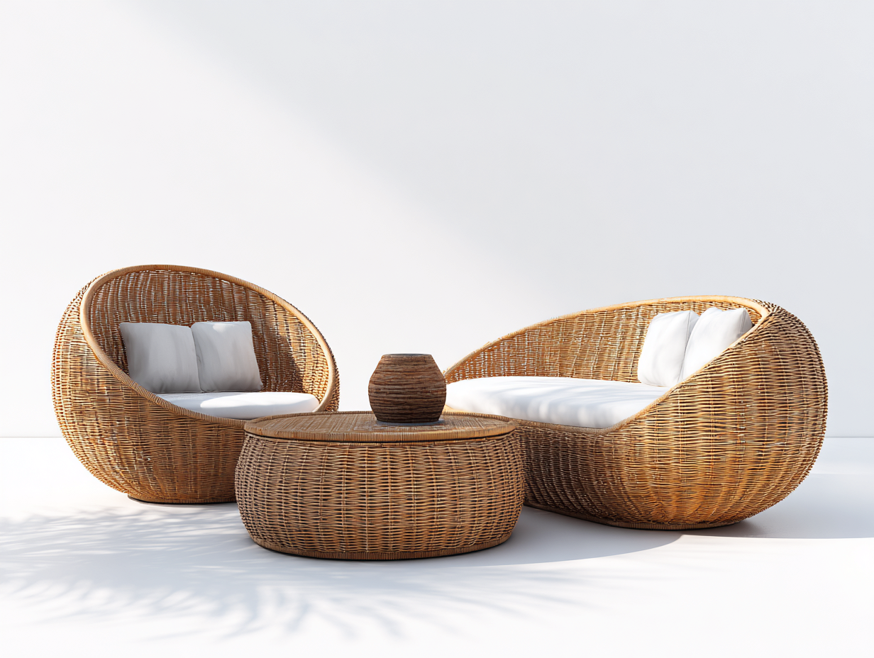 Rattan Sofas Natural Woven 160x85x75 cm - Brown White - Contemporary Outdoor Style-Comfyix
