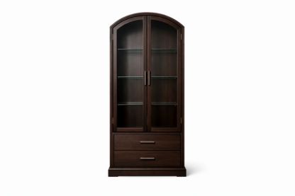 Wooden Glass Display Cabinet with Two Drawers Brown 190cm Height
