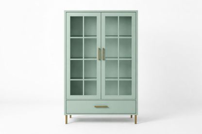 Wood and Tempered Glass Display Cabinet with Drawer Sage 180x90x40 cm