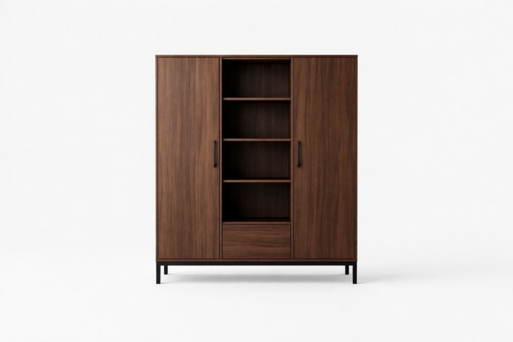 Walnut Wood Storage Cabinet with Shelves and Doors