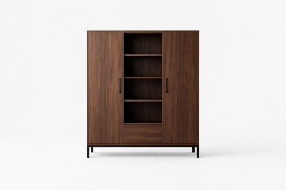 Walnut Wood Storage Cabinet with Shelves and Doors