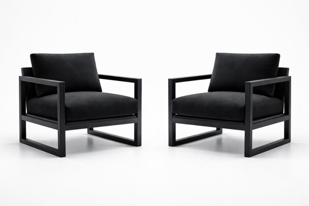 Set of 2 Black Fabric Armchairs with Metal Frame