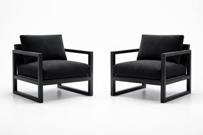 Set of 2 Black Fabric Armchairs with Metal Frame