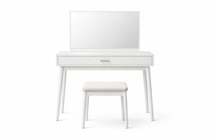 White MDF Vanity Table Set with Mirror and Stool 1 Drawer
