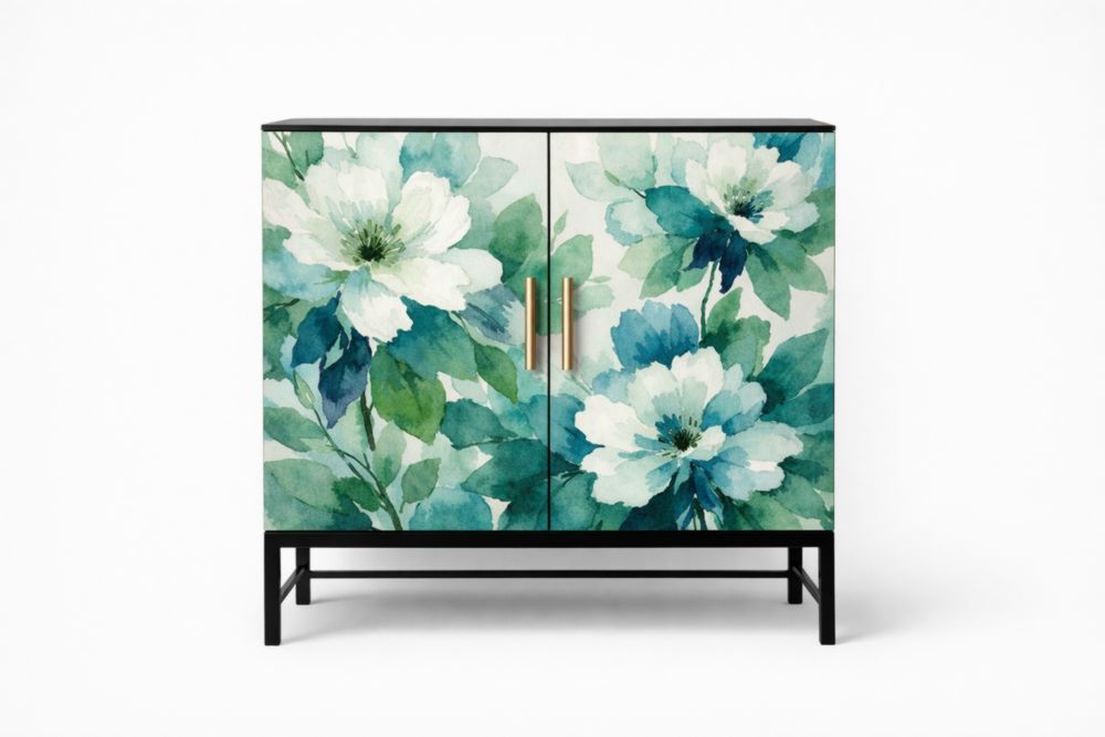 Floral Pattern Double Door Cabinet with Metal Handles