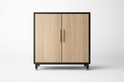 Wood Cabinet with Metal Frame and Two Doors
